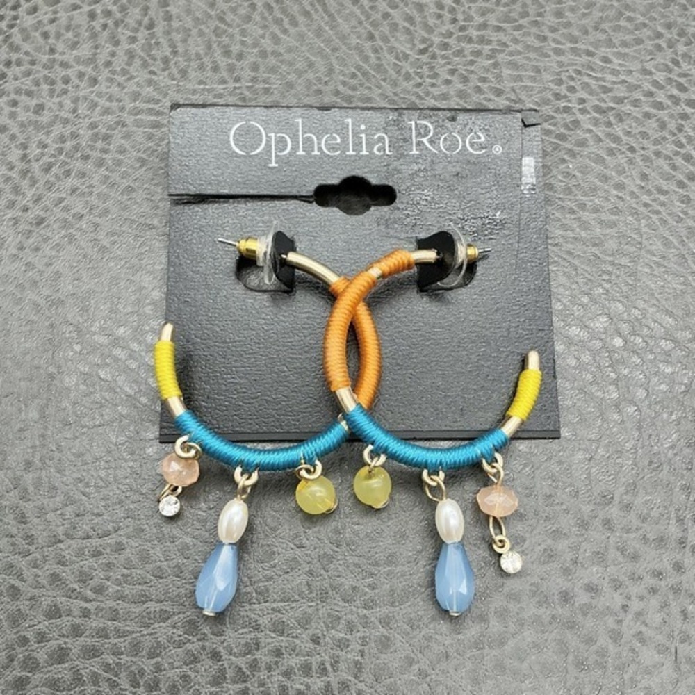 Ophelia Roe Hoop Earrings Womens Gold Tone Boho Multicolor Dangle Wrapped Thread